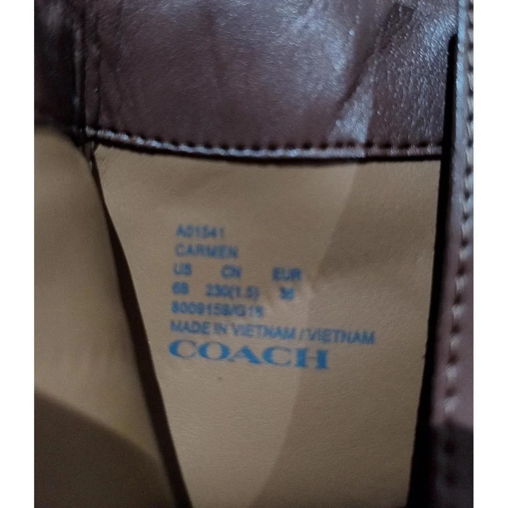 Womens Coach Carmen Leather Ankle Boots 6B Brown Excellent Zip Block Heel Bootie
